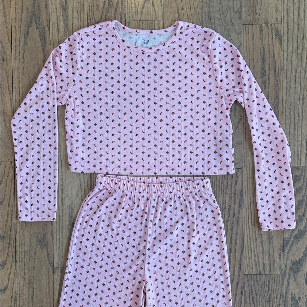 Gap Girls Pink Ditsy Floral Print 2-Piece Long Sleeve Pajama Set Size 14 - Picture 2 of 8